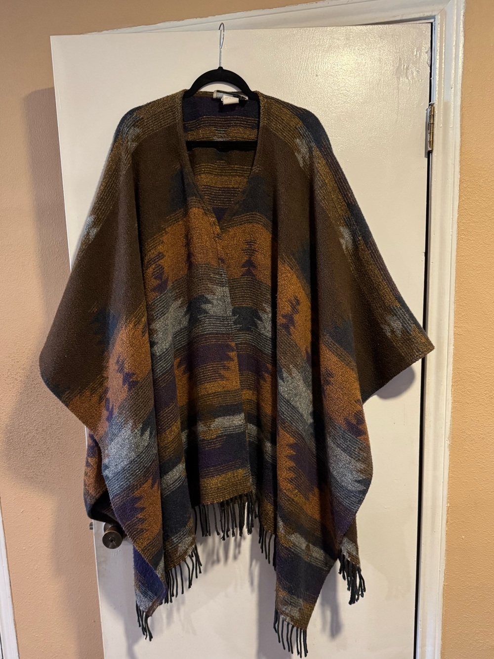Vintage Rhonda Stark Park City Wool Blend Southwestern Poncho USA